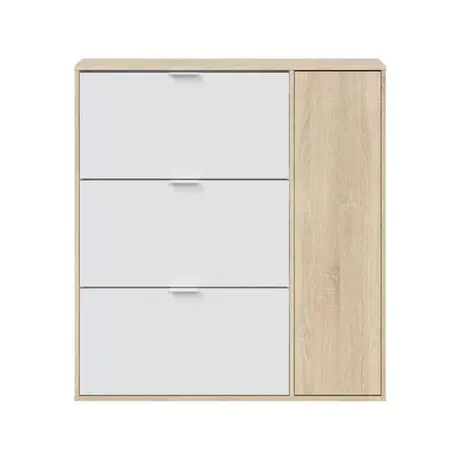 Buy Moreton Oak & White Shoe Cabinet with 4 Doors, 3 from Furnituretta