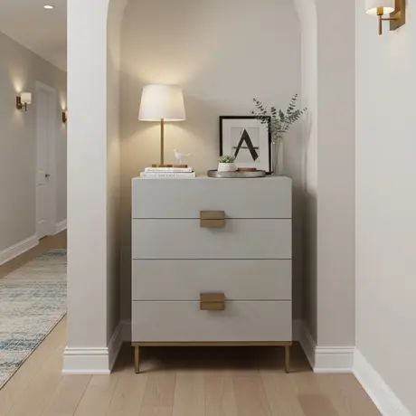 Buy Lilly Grey Oak 4‑Drawer Chest with Bronze Details, 2 from Furnituretta