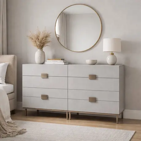 Buy Lilly Grey Oak 4‑Drawer Chest with Bronze Details, 7 from Furnituretta