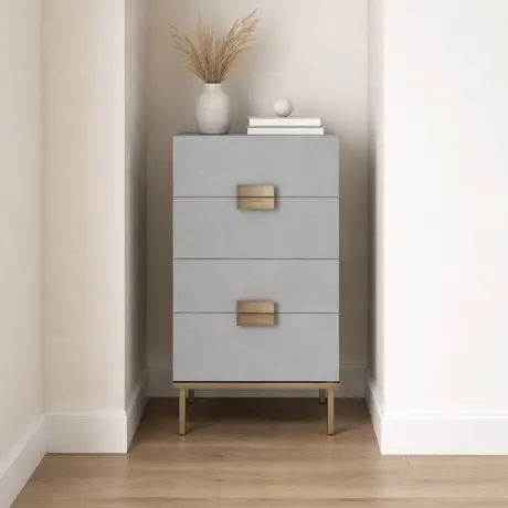 Buy Lilly Grey Oak 4‑Drawer Tallboy with Bronze Frame, 2 from Furnituretta