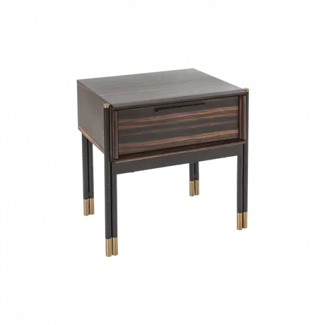 Buy Bali Ebony Bedside Table with Brass‑Capped Feet, 6 from Furnituretta