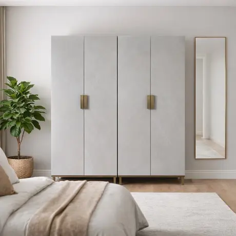 Buy Lilly Grey Oak Wardrobe with Bronze Metal Details, 9 from Furnituretta