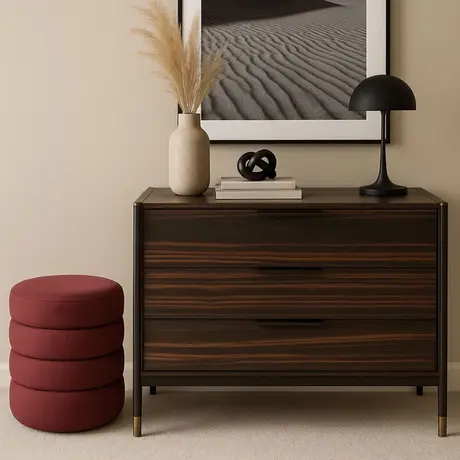 Buy Bali Ebony 3‑Drawer Chest with Brass‑Capped Feet, 8 from Furnituretta