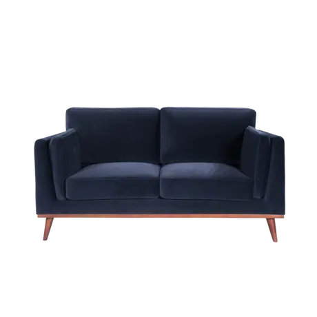 Buy Mickey 2‑Seater Velvet Midnight Blue Sofa with Walnut Legs, Colour: Midnight Blue from Furnituretta