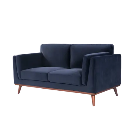 Buy Mickey 2‑Seater Velvet Midnight Blue Sofa with Walnut Legs, Colour: Midnight Blue, 4 from Furnituretta