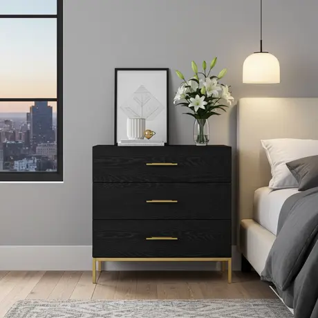 Buy Tulip 3‑Drawer Chest in Black Oak, 9 from Furnituretta