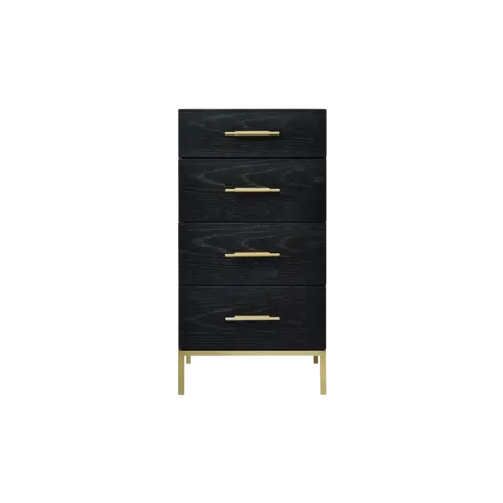 Buy Tulip Tall Boy Chest in Black Oak with Brass Handles from Furnituretta
