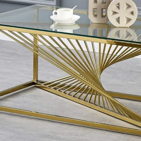 Buy Vista Coffee Table: Clear Glass with Gold Legs, Colour: Gold, 3 from Furnituretta