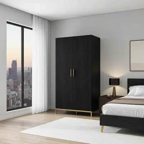 Buy Tulip Wardrobe in Black Oak with Brass Details, 2 from Furnituretta