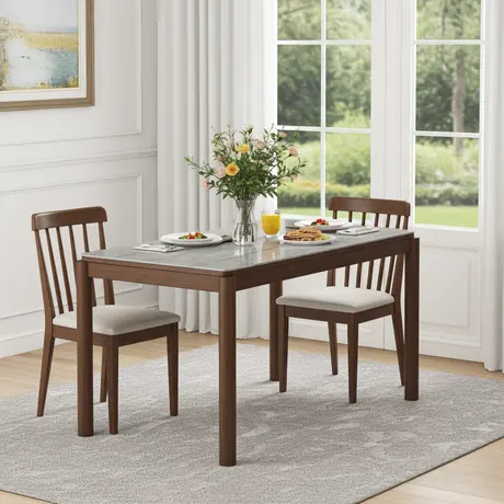 Buy Willow Small Dining Table in Timber Tobacco with Marble‑Effect Top, 2 from Furnituretta