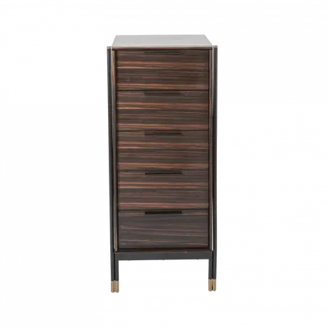 Buy Bali 5‑Drawer Narrow Chest in Ebony with Brass‑Capped Feet from Furnituretta