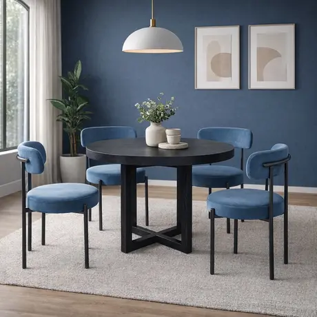 Buy Flora Dining Chair in Blue Velvet Upholstery (sold in 2), Colour: Blue Velvet, 4 from Furnituretta