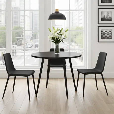 Buy Horizon Round Dining Table in Black Woodgrain Finish, Colour: Black, 6 from Furnituretta