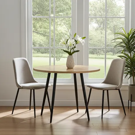 Buy Horizon Round Dining Table in Oak Woodgrain Finish, Colour: Oak, 3 from Furnituretta