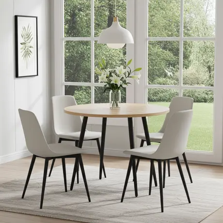 Buy Horizon Round Dining Table in Oak Woodgrain Finish, Colour: Oak, 6 from Furnituretta
