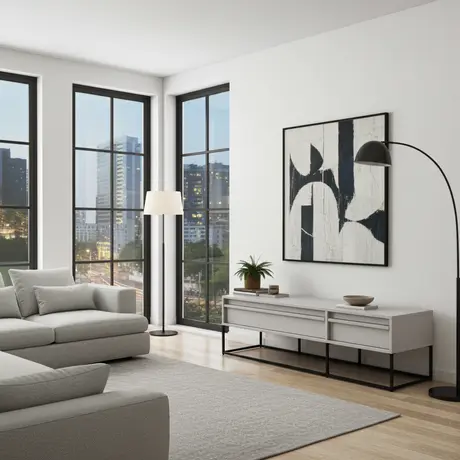 Buy Albion TV Unit in Stone Finish with Black Steel Frame, 2 from Furnituretta