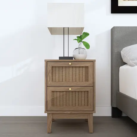 Buy Bordeaux Bedside Cabinet with Oak Frame and Rattan Fronts from Furnituretta