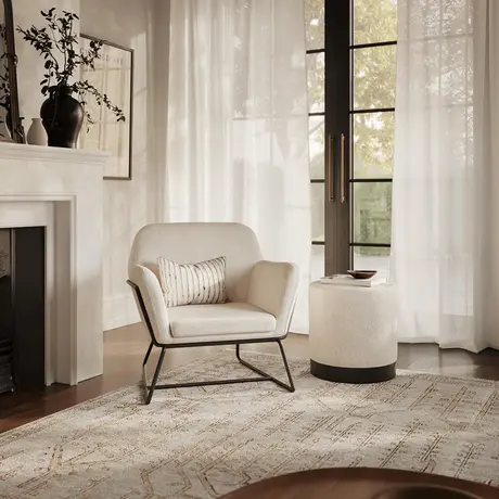 Buy Lara Pouffe in Ivory Boucle with Matte Black Base (Small), 2 from Furnituretta