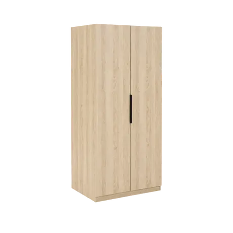 Buy Luna 2 Door Wardrobe in Oak Woodgrain Finish, Colour: Oak, 4 from Furnituretta