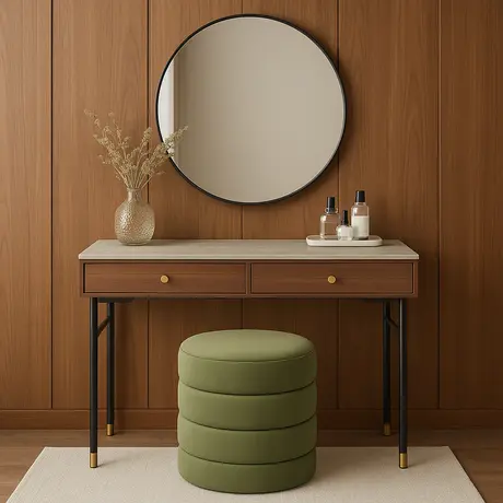 Buy Ripple Cylindrical Ribbed Stool in Olive Green Velvet, Colour: Olive Green, 3 from Furnituretta