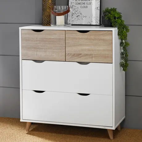 Buy Stockholm 4 Drawer Chest in White‑Oak with Matt White Frame, 2 from Furnituretta