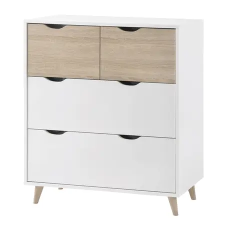 Buy Stockholm 4 Drawer Chest in White‑Oak with Matt White Frame from Furnituretta