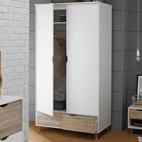Buy Stockholm 2 Door Wardrobe in White‑Oak with Drawers, 3 from Furnituretta
