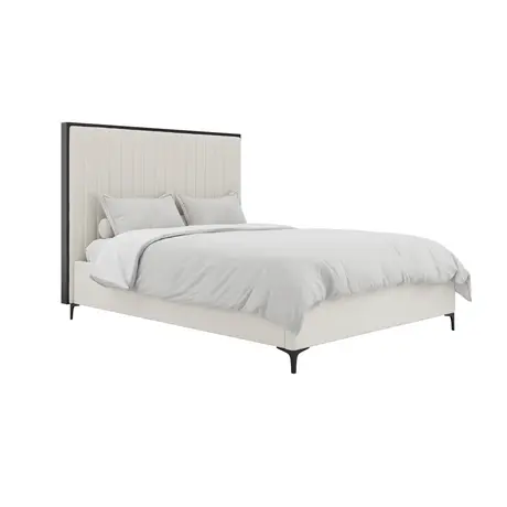 Buy Berkeley Cream Velvet Bed – King (5ft) with Fluted Headboard, Colour: Cream, Bed Size: King (5ft), 4 from Furnituretta