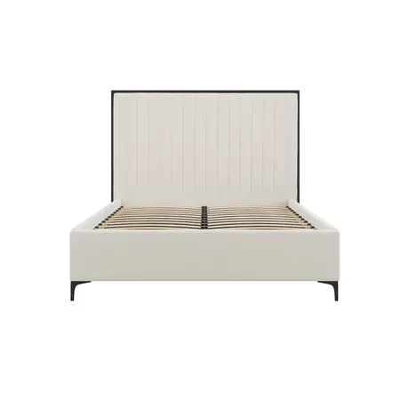 Buy Berkeley Cream Velvet Bed – King (5ft) with Fluted Headboard, Colour: Cream, Bed Size: King (5ft) from Furnituretta