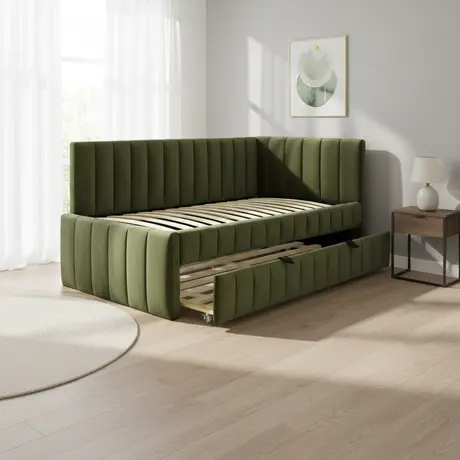Buy Ida Moss Velvet Day Bed with Panelled Design, 6 from Furnituretta
