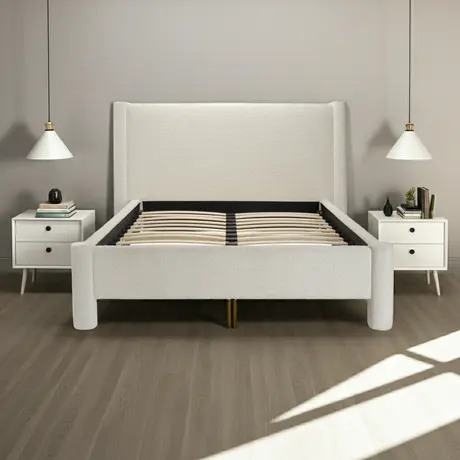 Buy Dena Snow Bouclé Bed – King (5ft) with Sprung Slats, Colour: Snow, Bed Size: King (5ft), 4 from Furnituretta