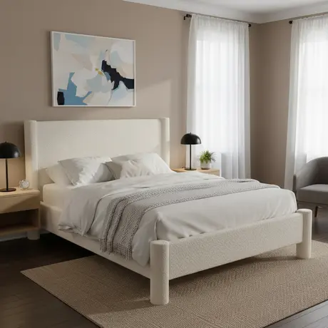 Buy Dena Snow Bouclé Bed – Double (4ft6) with Sprung Slats, Colour: Snow, Bed Size: Double (4ft6), 2 from Furnituretta