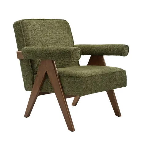 Buy Ember Armchair in Leaf Herringbone Chenille with Walnut Legs, Colour: Leaf, 3 from Furnituretta