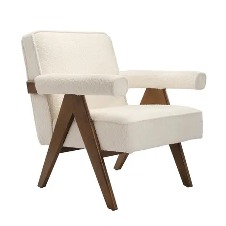 Buy Ember Armchair in Snow Textured Bouclé with Walnut Legs, Colour: Snow, 3 from Furnituretta
