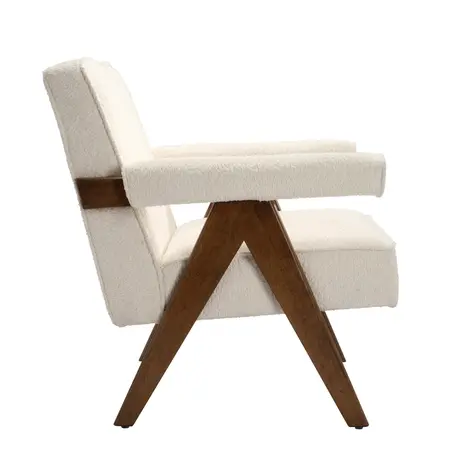 Buy Ember Armchair in Snow Textured Bouclé with Walnut Legs, Colour: Snow, 4 from Furnituretta