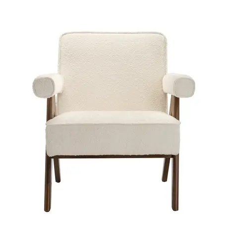 Buy Ember Armchair in Snow Textured Bouclé with Walnut Legs, Colour: Snow from Furnituretta