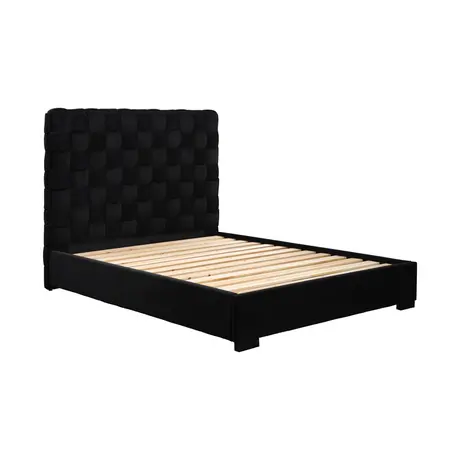 Buy Pasadena Black Velvet Bed – King with Cushioned Woven Headboard, Colour: Black, Bed Size: King (5ft), 3 from Furnituretta