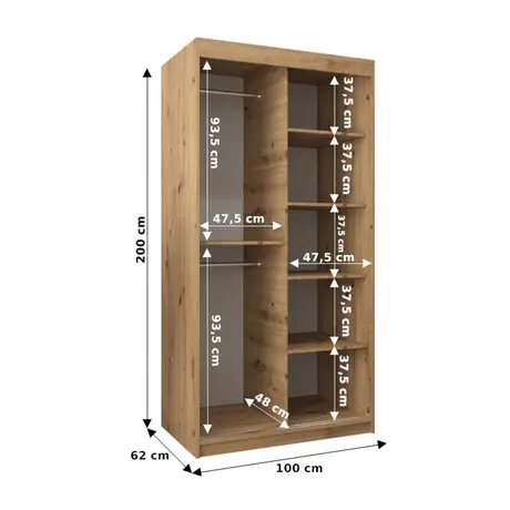 Buy Tokyo III Sliding Door Wardrobe 100cm, Colour: Oak Artisan, Item Width: 100, 17 from Furnituretta