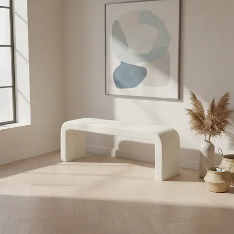 Buy Ren Daisy Bench in Chenille Bouclé with Curved Design, Colour: Daisy, 7 from Furnituretta