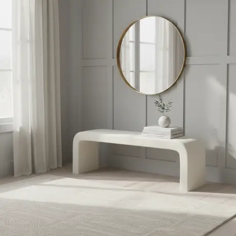 Buy Ren Daisy Bench in Chenille Bouclé with Curved Design, Colour: Daisy, 5 from Furnituretta