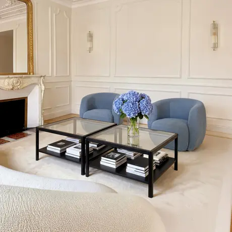 Buy Ray Coffee Table in Black Matte Grain with Glass Top, Colour: Black, 3 from Furnituretta