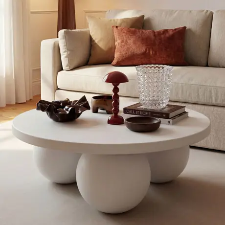 Buy Kenji Coffee Table in White Concrete Finish, Colour: White, Item Width: 90, 4 from Furnituretta