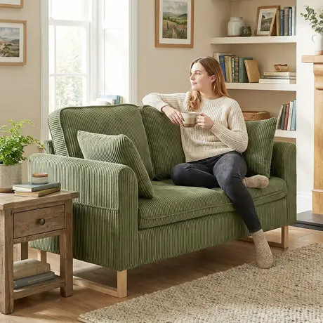 Buy HOMCOM 2 Seater Sofa in Dark Green Corduroy Fabric, Colour: Dark Green, 2 from Furnituretta