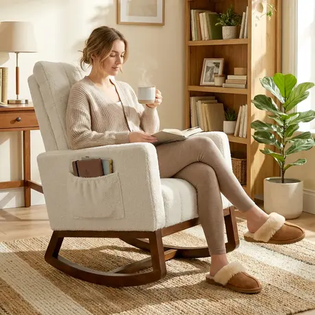 Buy HOMCOM Cream White Rocking Chair with High Back Support, 2 from Furnituretta
