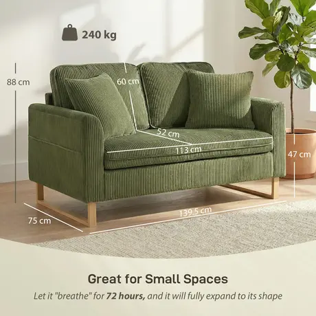 Buy HOMCOM 2 Seater Sofa in Dark Green Corduroy Fabric, Colour: Dark Green, 3 from Furnituretta