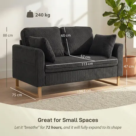 Buy HOMCOM 2 Seater Sofa in Dark Grey Corduroy Fabric, Colour: Dark Grey, 3 from Furnituretta