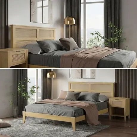 Buy Alicia Wooden Rattan Bedside Table with Drawer in Oak, 3 from Furnituretta