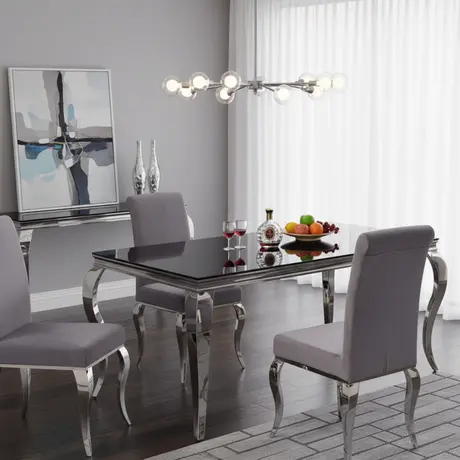 Buy Atlanta Dining Table in Black Glass with Silver Legs from Furnituretta