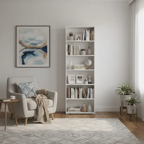 Buy Thorne Slim 211.5cm Tall Bookcase in White, Colour: White, Item Width: 70 from Furnituretta