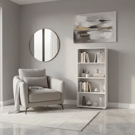 Buy Thorne Slim Low Short Bookcase in White, Colour: White, Item Width: 70 from Furnituretta